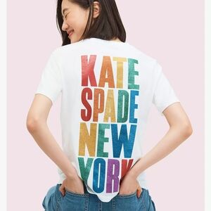 Kate Spade White Tee with Rainbow Glitter Logo